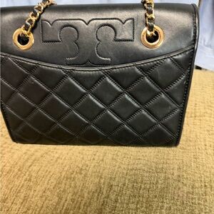 Tory Burch Black Quilted Shoulder Bag with Gold Accents
